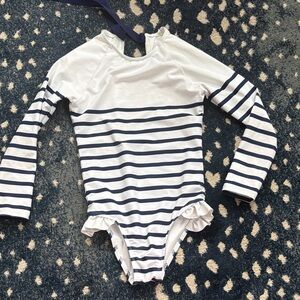 Minnow - Rashguard One Piece Navy and White Striped Long Sleeve Swimsuit
